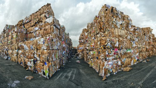 Driver delivering a skip to a residential area