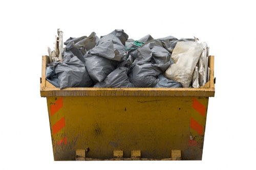 A large skip container placed in a residential area for waste disposal